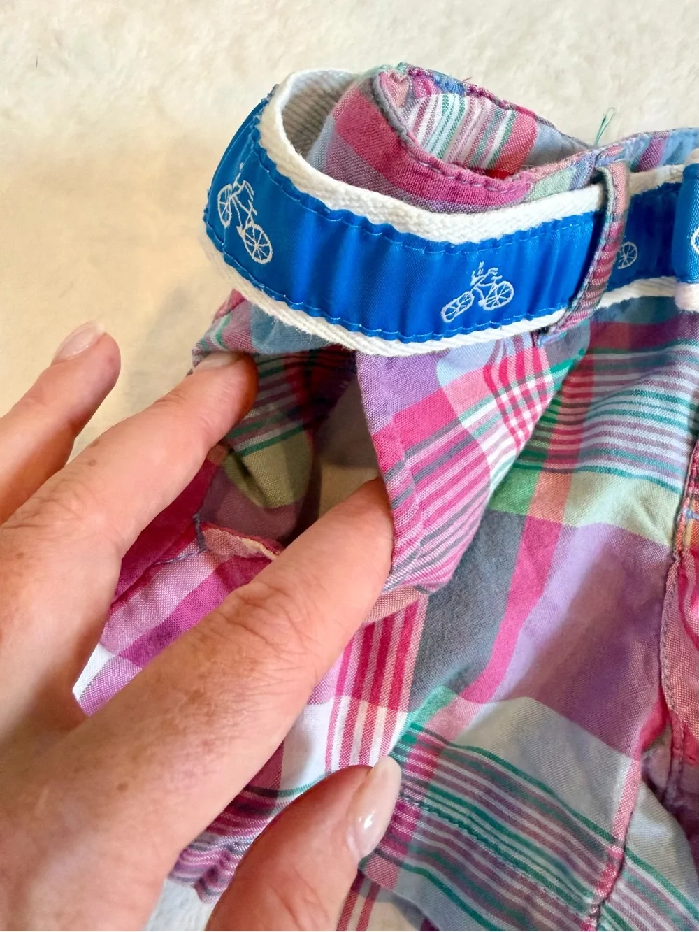Ralph Lauren Plaid Girls Bermuda Shorts with Blue Bicycle Belt